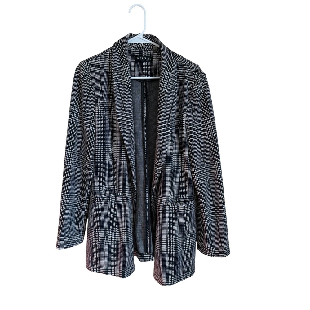 Bagatelle Collection Womens Black White Glen Plaid Open Front Blazer Jacket L